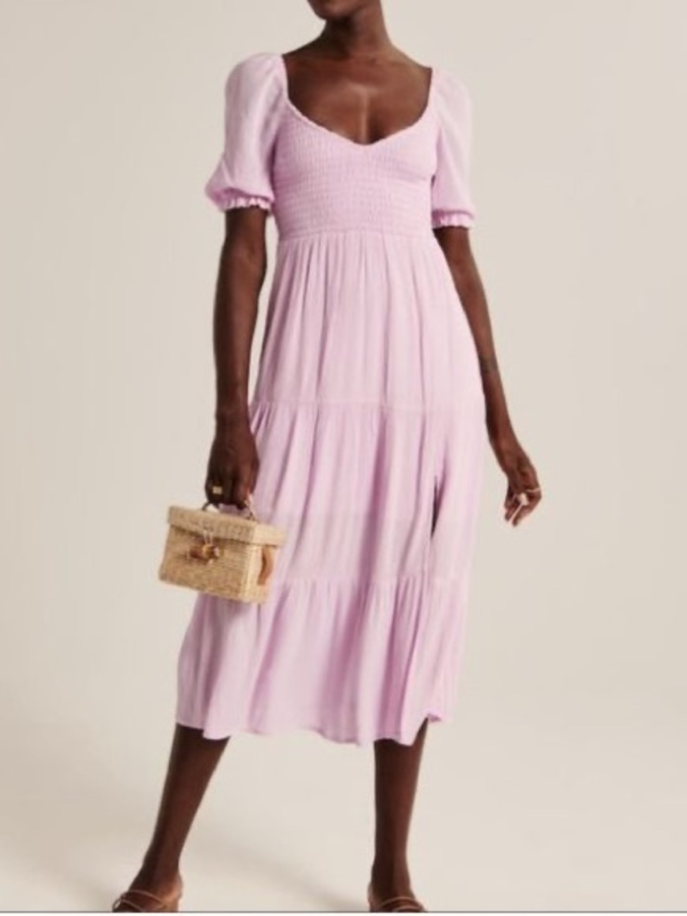 Abercrombie & Fitch Dusty Pink Smocked Midi Dress